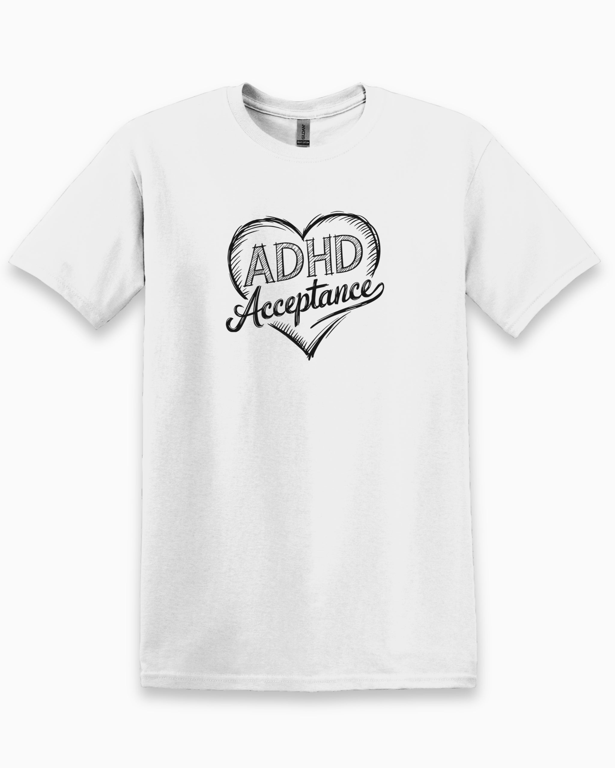 ADHD Acceptance Love Heart Sketch Tee-White-Neurodiversity, ADHD & Autism Awareness & Acceptance T-Shirt by Daily Bloom