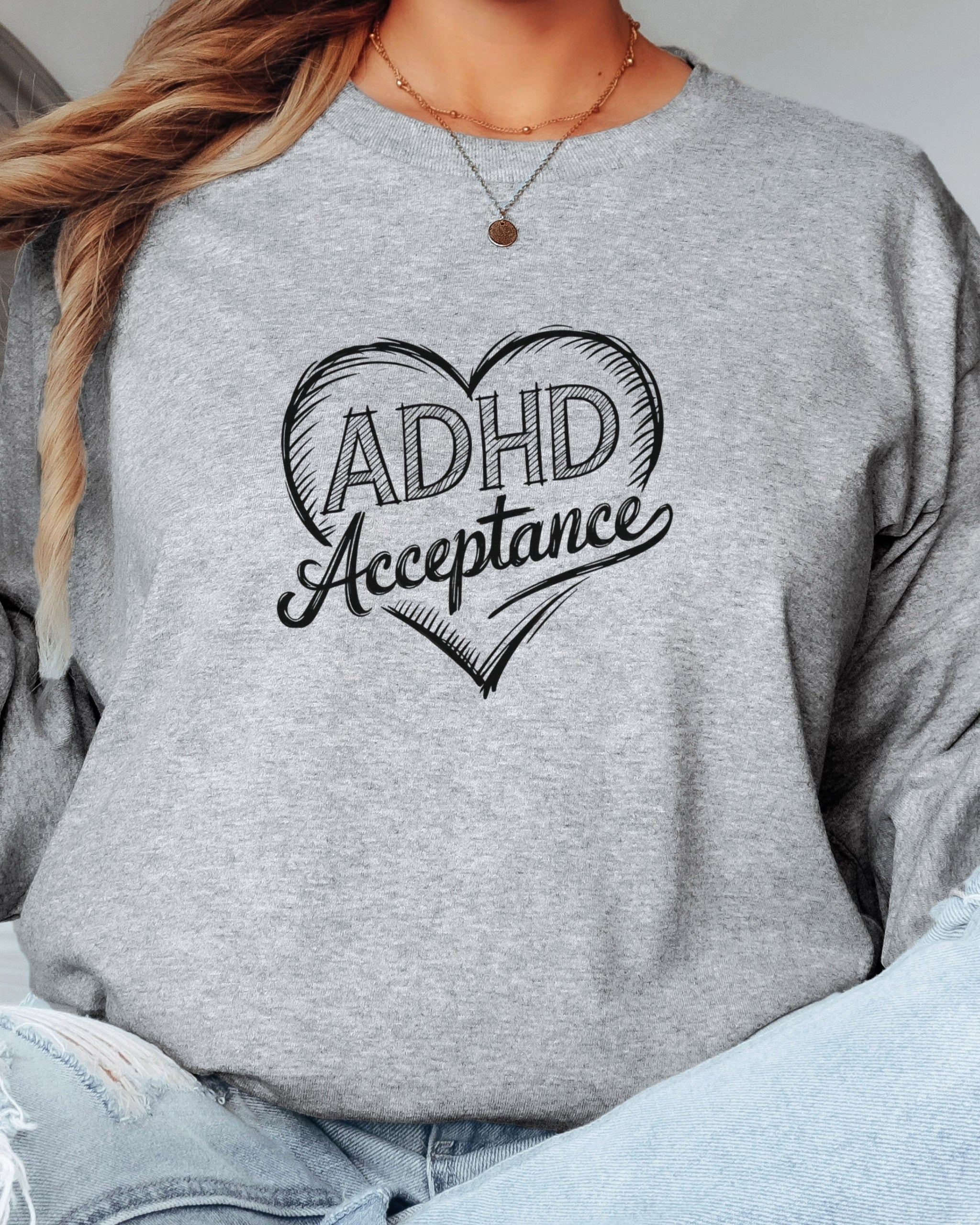 ADHD Acceptance Love Heart Sketch Long Sleeve T-Shirt