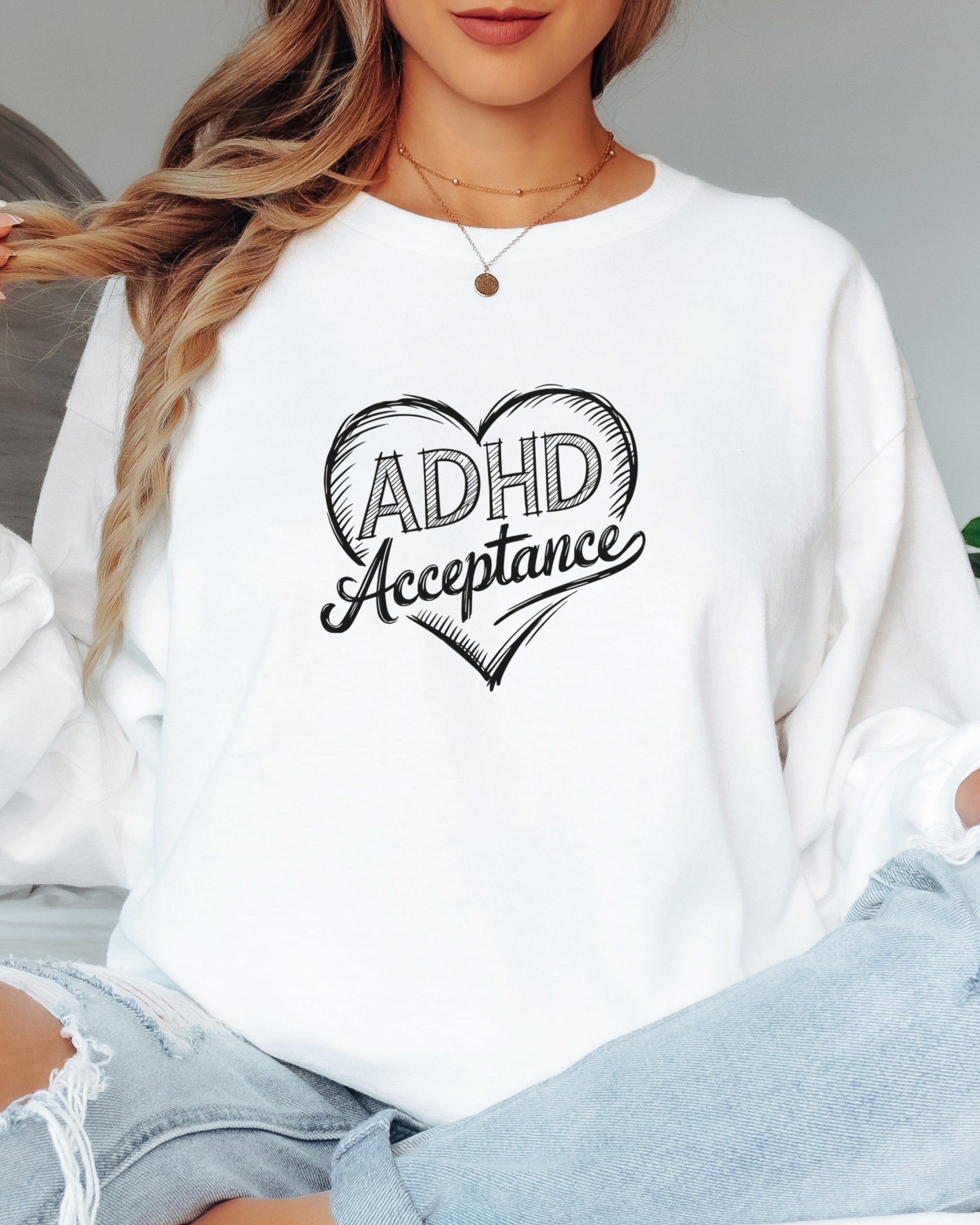 ADHD Acceptance Love Heart Sketch Long Sleeve T-Shirt