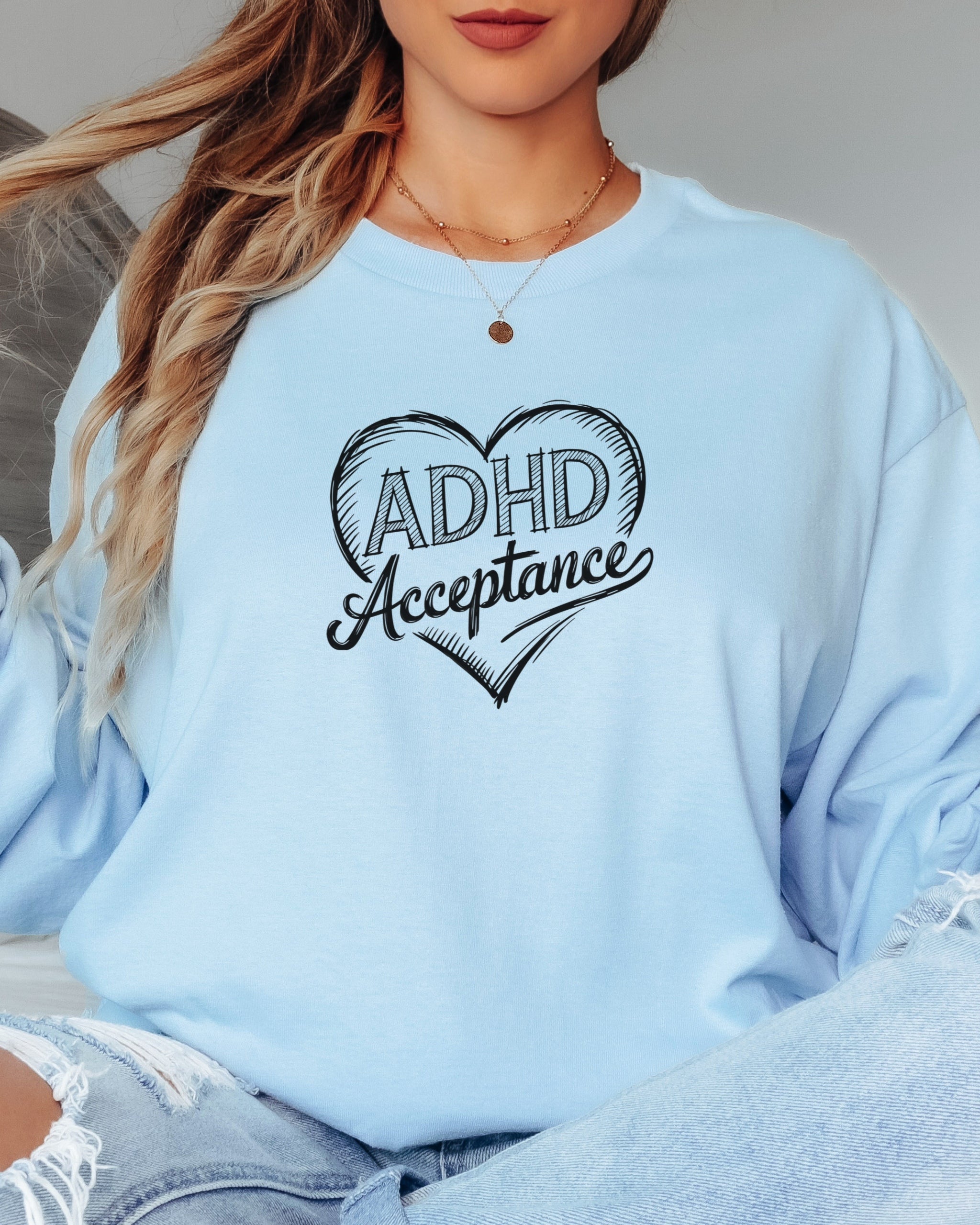 ADHD Acceptance Love Heart Sketch Long Sleeve T-Shirt