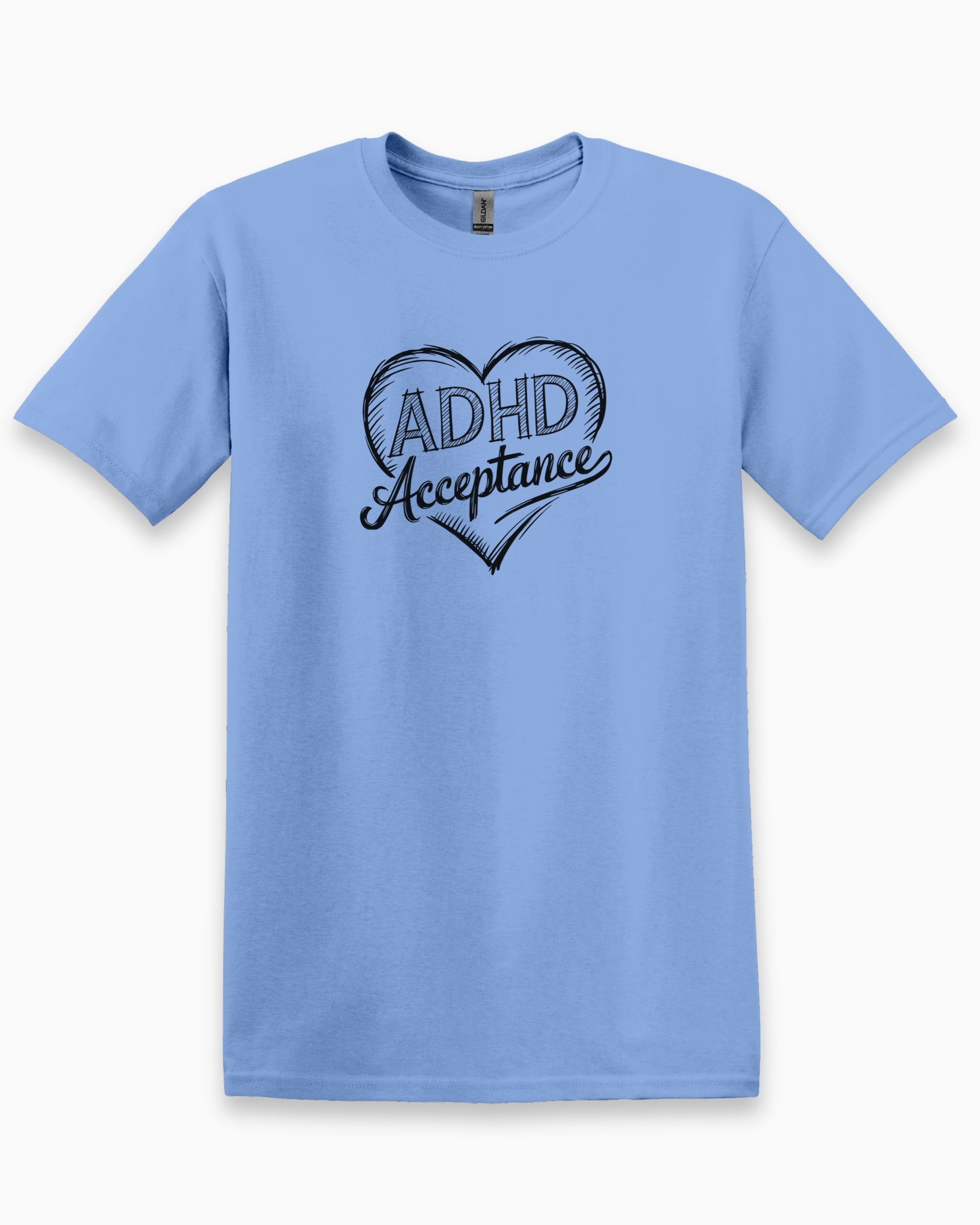 ADHD Acceptance Love Heart Sketch Tee-Carolina Blue-Neurodiversity, ADHD & Autism Awareness & Acceptance T-Shirt by Daily Bloom
