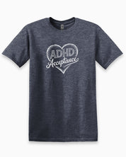 ADHD Acceptance Love Heart Sketch Tee-Heather Navy-Neurodiversity, ADHD & Autism Awareness & Acceptance T-Shirt by Daily Bloom