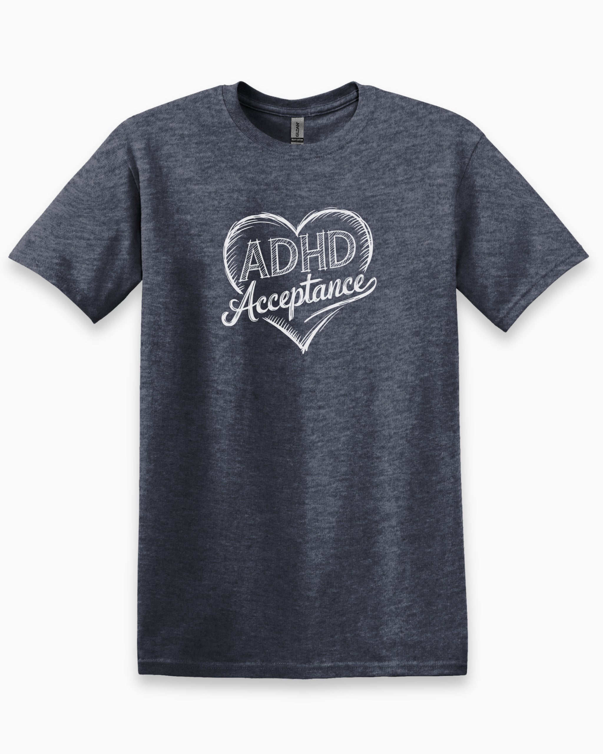 ADHD Acceptance Love Heart Sketch Tee-Heather Navy-Neurodiversity, ADHD & Autism Awareness & Acceptance T-Shirt by Daily Bloom