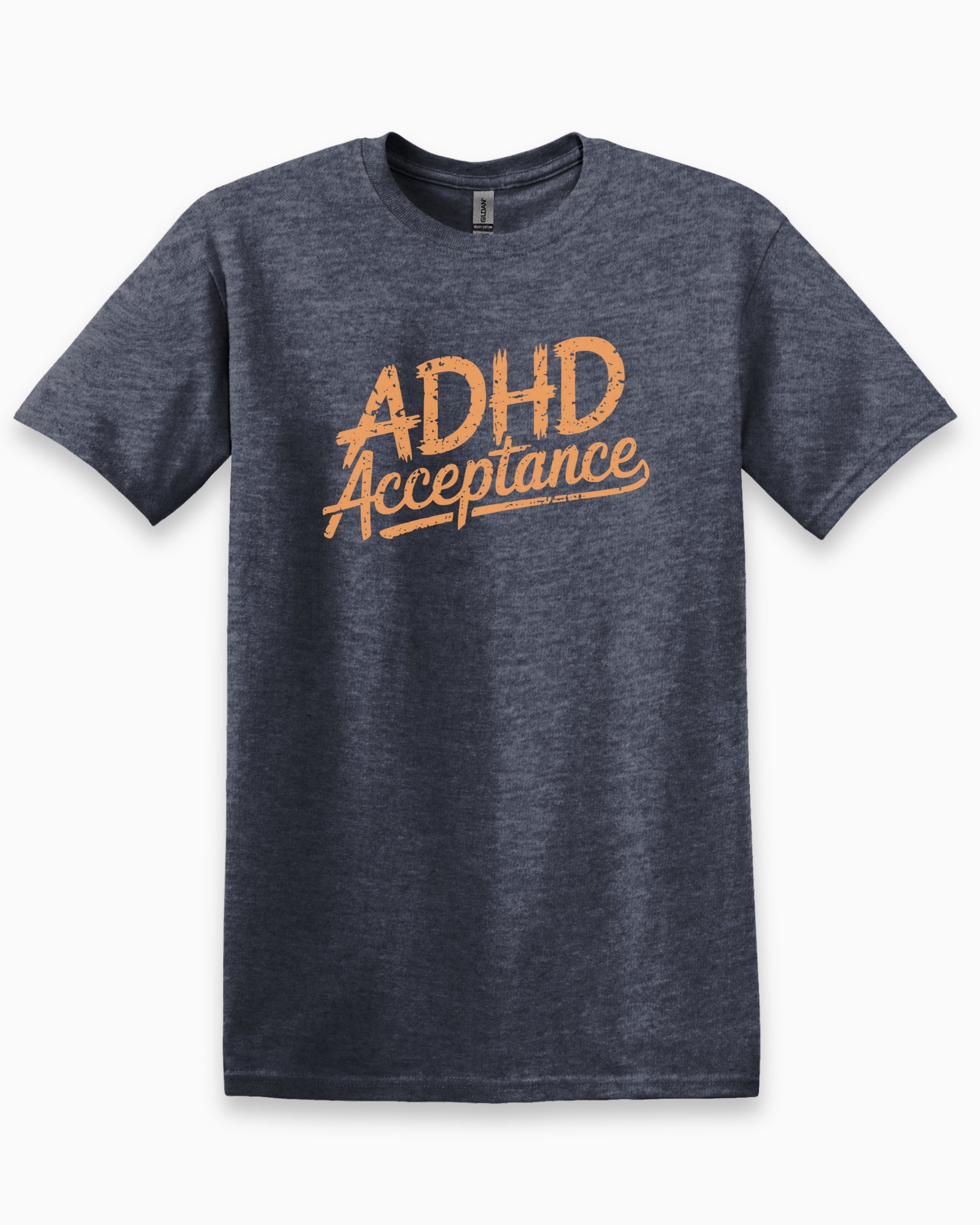 ADHD Acceptance Grunge Style Tee-Heather Navy-Neurodiversity, ADHD & Autism Awareness & Acceptance T-Shirt by Daily Bloom