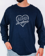 ADHD Acceptance Love Heart Sketch Long Sleeve T-Shirt