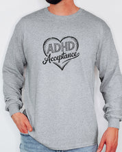 ADHD Acceptance Love Heart Sketch Long Sleeve T-Shirt