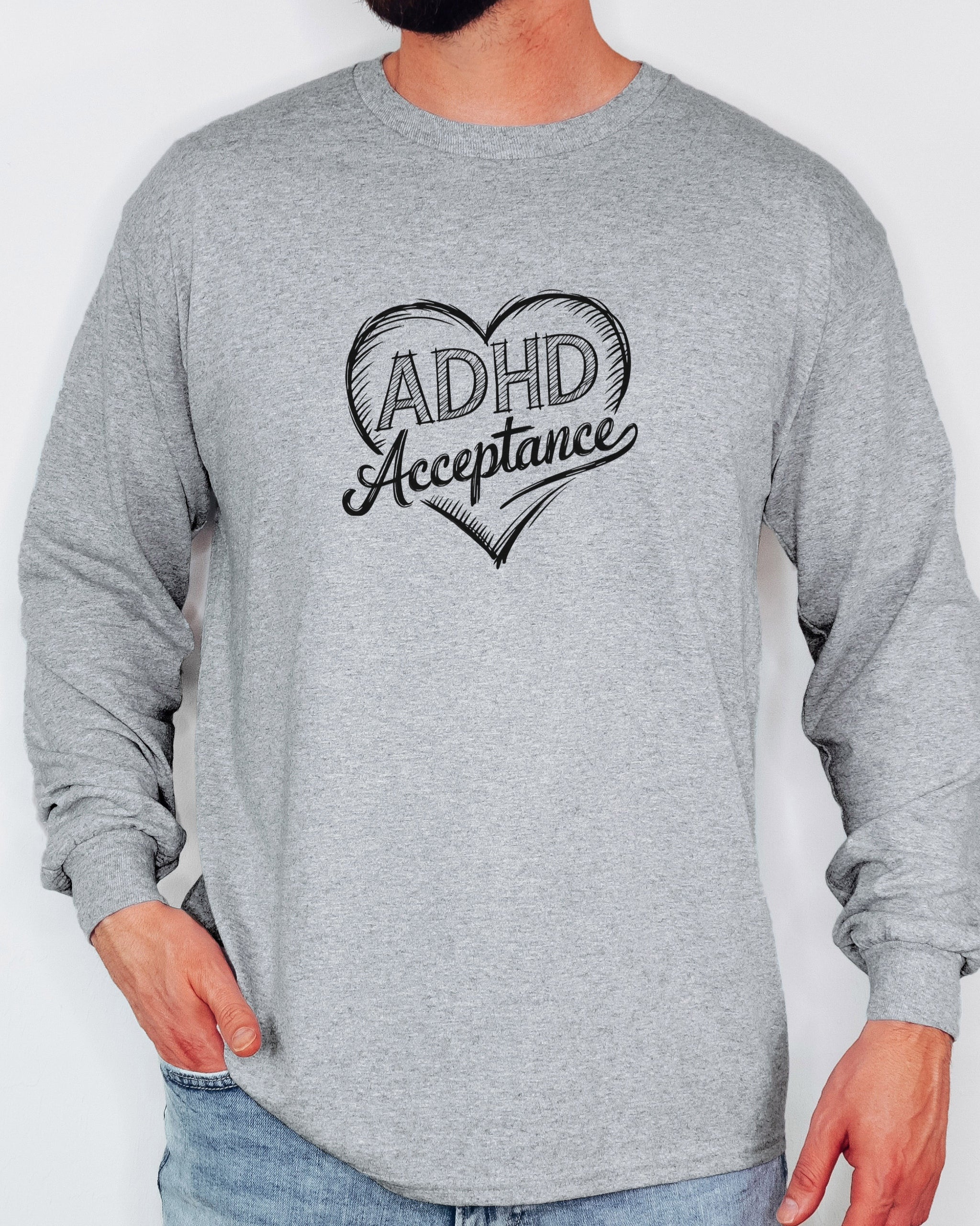 ADHD Acceptance Love Heart Sketch Long Sleeve T-Shirt