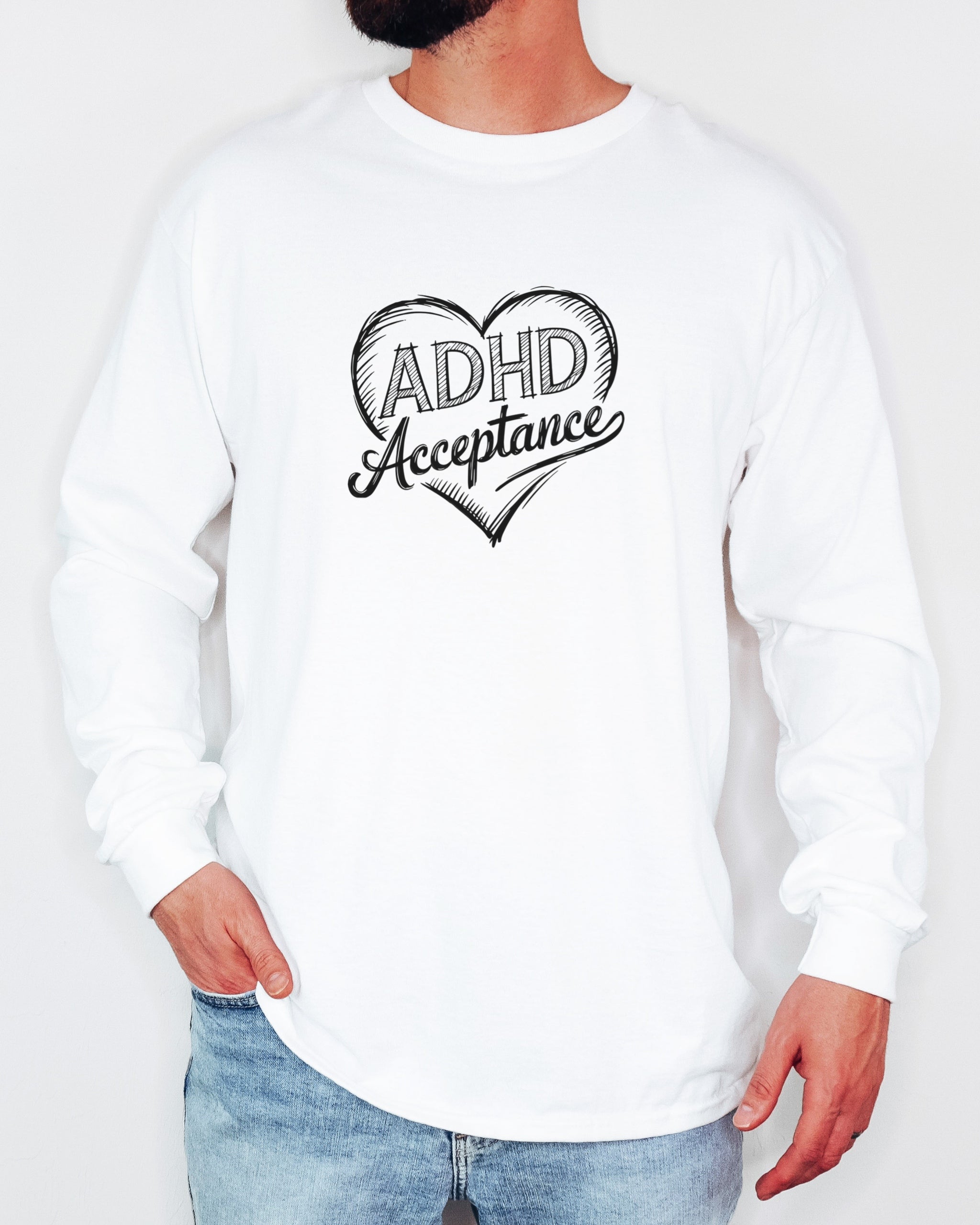 ADHD Acceptance Love Heart Sketch Long Sleeve T-Shirt