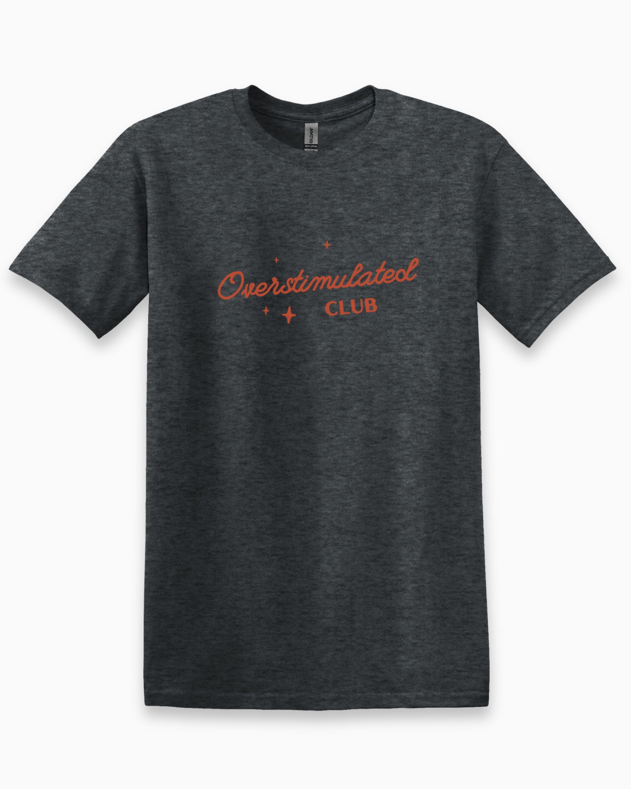 Overstimulated Club Tee-Dark Heather Grey-Neurodiversity, ADHD & Autism Awareness & Acceptance T-Shirt by Daily Bloom