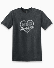 ADHD Acceptance Love Heart Sketch Tee-Dark Heather Grey-Neurodiversity, ADHD & Autism Awareness & Acceptance T-Shirt by Daily Bloom