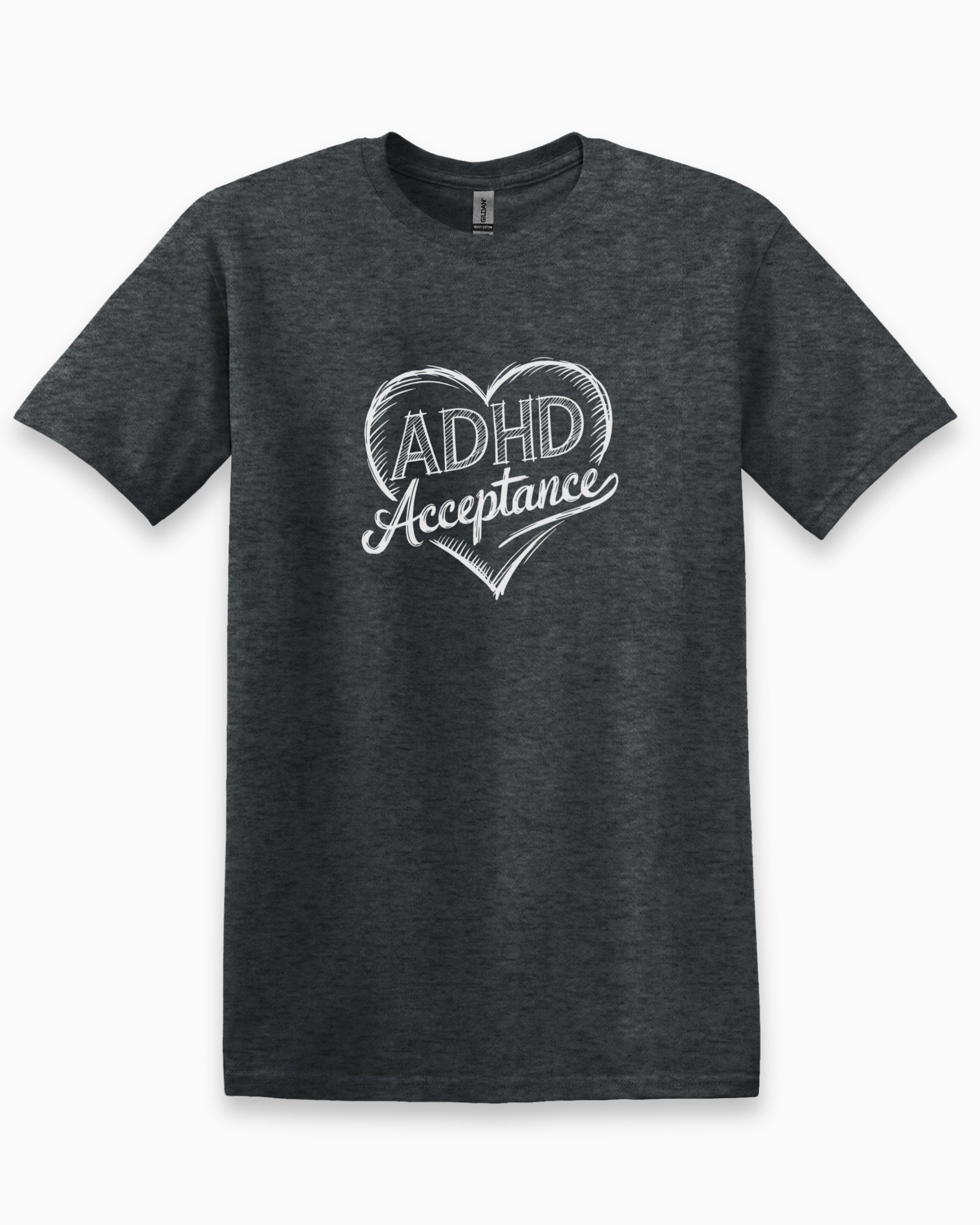 ADHD Acceptance Love Heart Sketch Tee-Dark Heather Grey-Neurodiversity, ADHD & Autism Awareness & Acceptance T-Shirt by Daily Bloom
