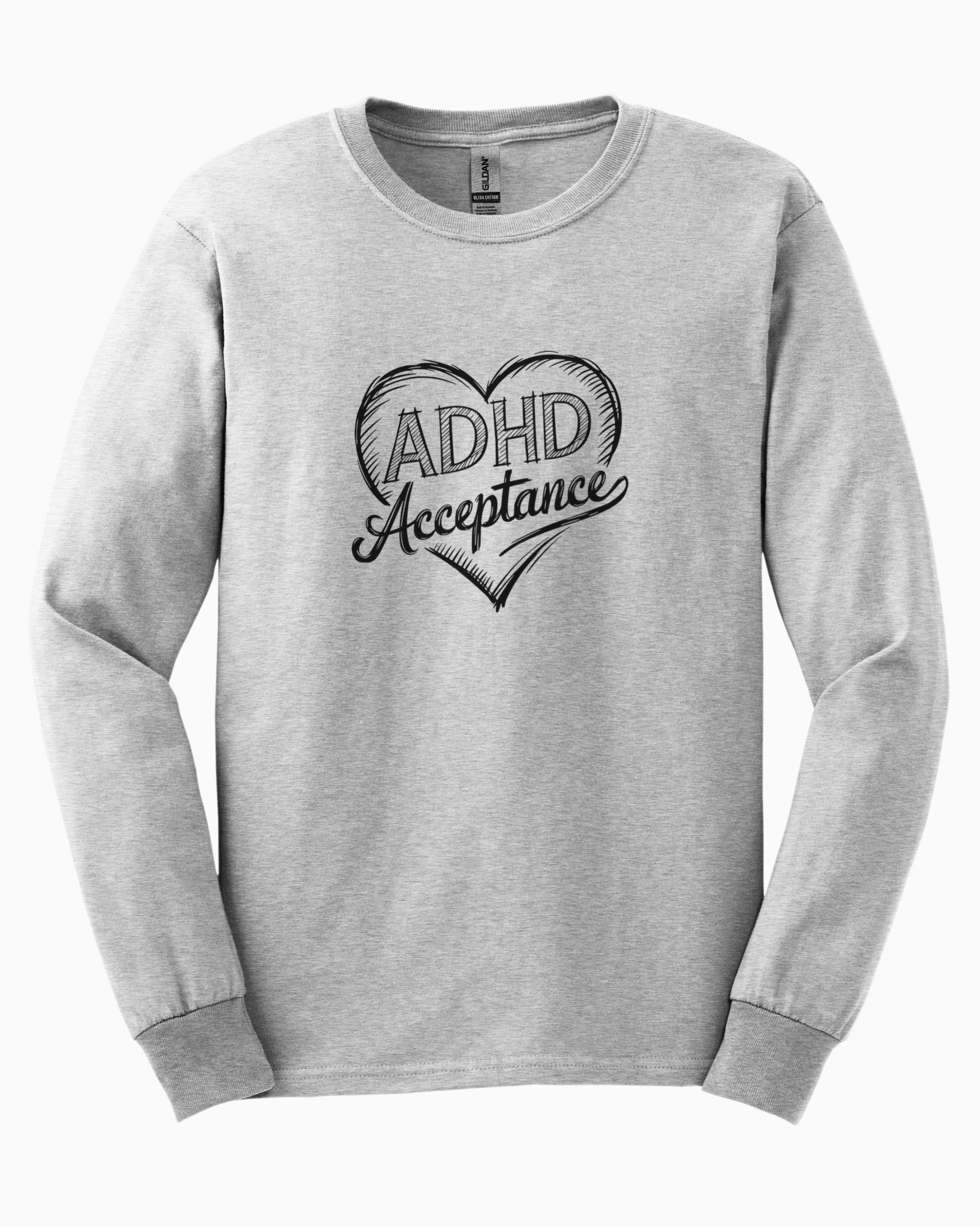 ADHD Acceptance Love Heart Sketch Long Sleeve T-Shirt