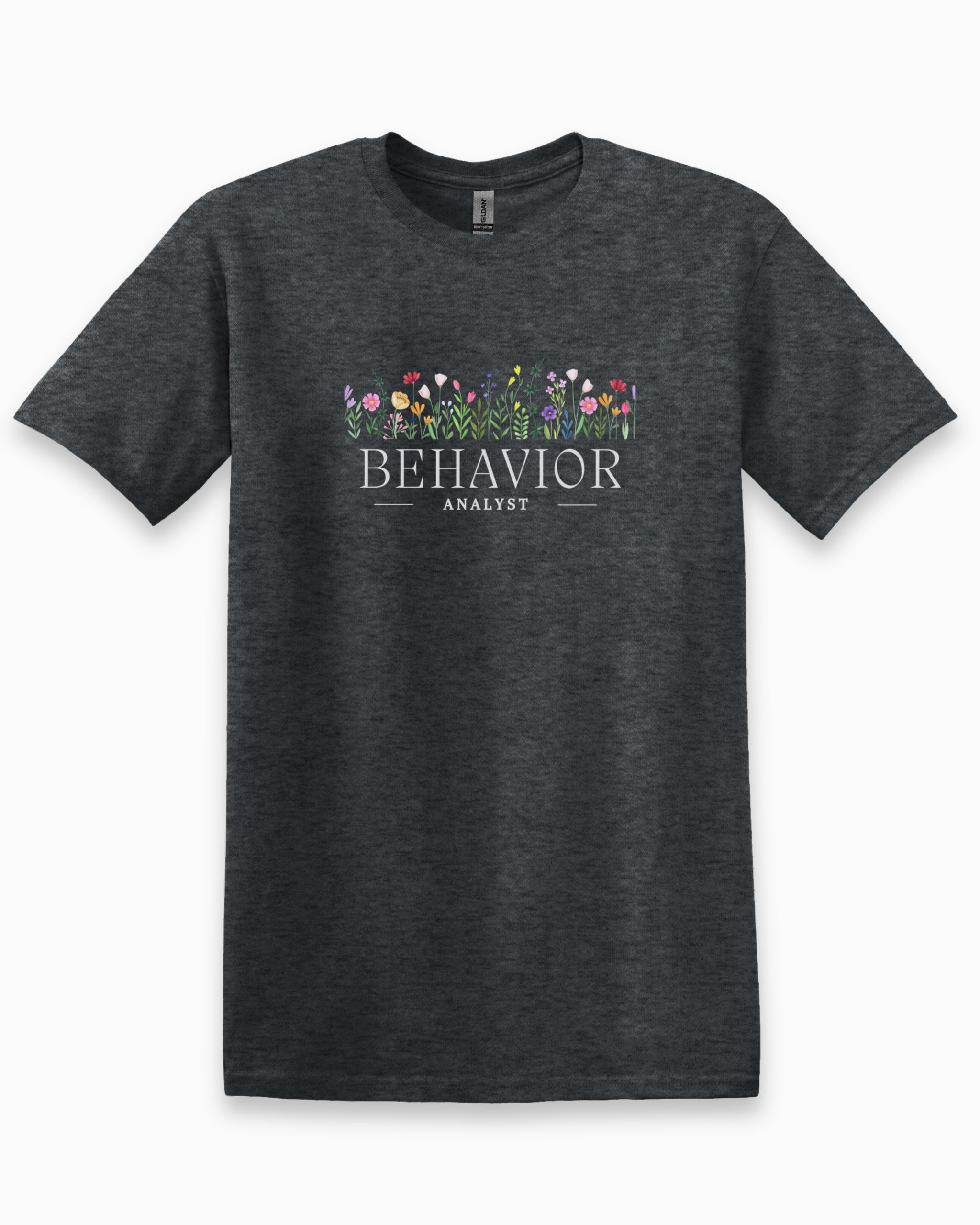 Behavior Analyst Floral Tee-Heather Navy-Neurodiversity, ADHD & Autism Awareness & Acceptance T-Shirt by Daily Bloom