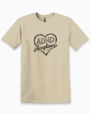 ADHD Acceptance Love Heart Sketch Tee-Sand-Neurodiversity, ADHD & Autism Awareness & Acceptance T-Shirt by Daily Bloom