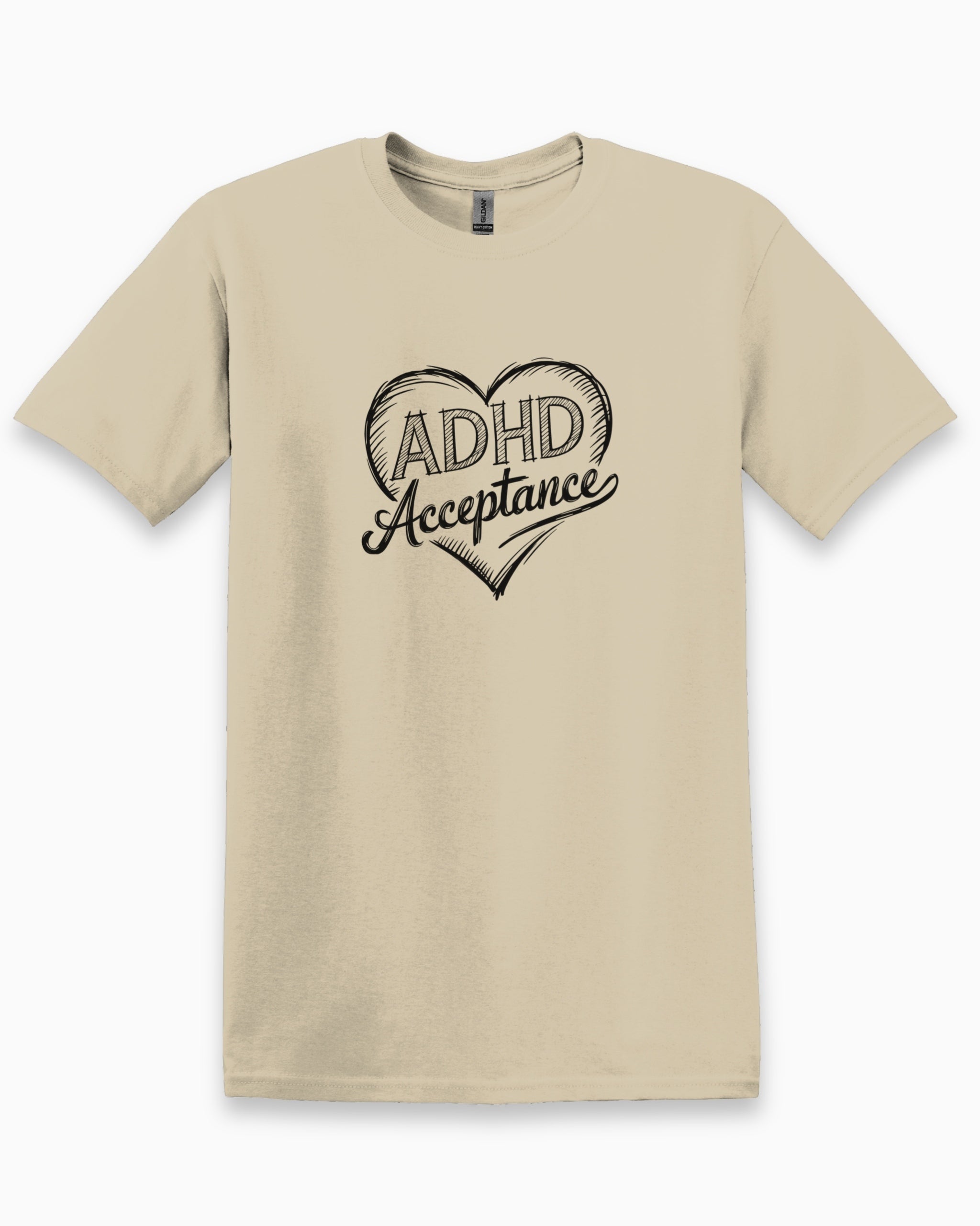 ADHD Acceptance Love Heart Sketch Tee-Sand-Neurodiversity, ADHD & Autism Awareness & Acceptance T-Shirt by Daily Bloom