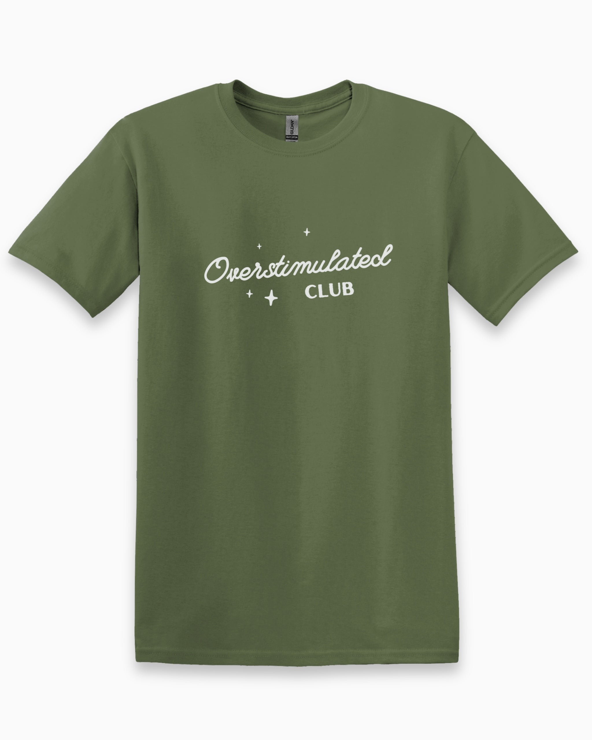 Overstimulated Club Tee-Military Green-Neurodiversity, ADHD & Autism Awareness & Acceptance T-Shirt by Daily Bloom