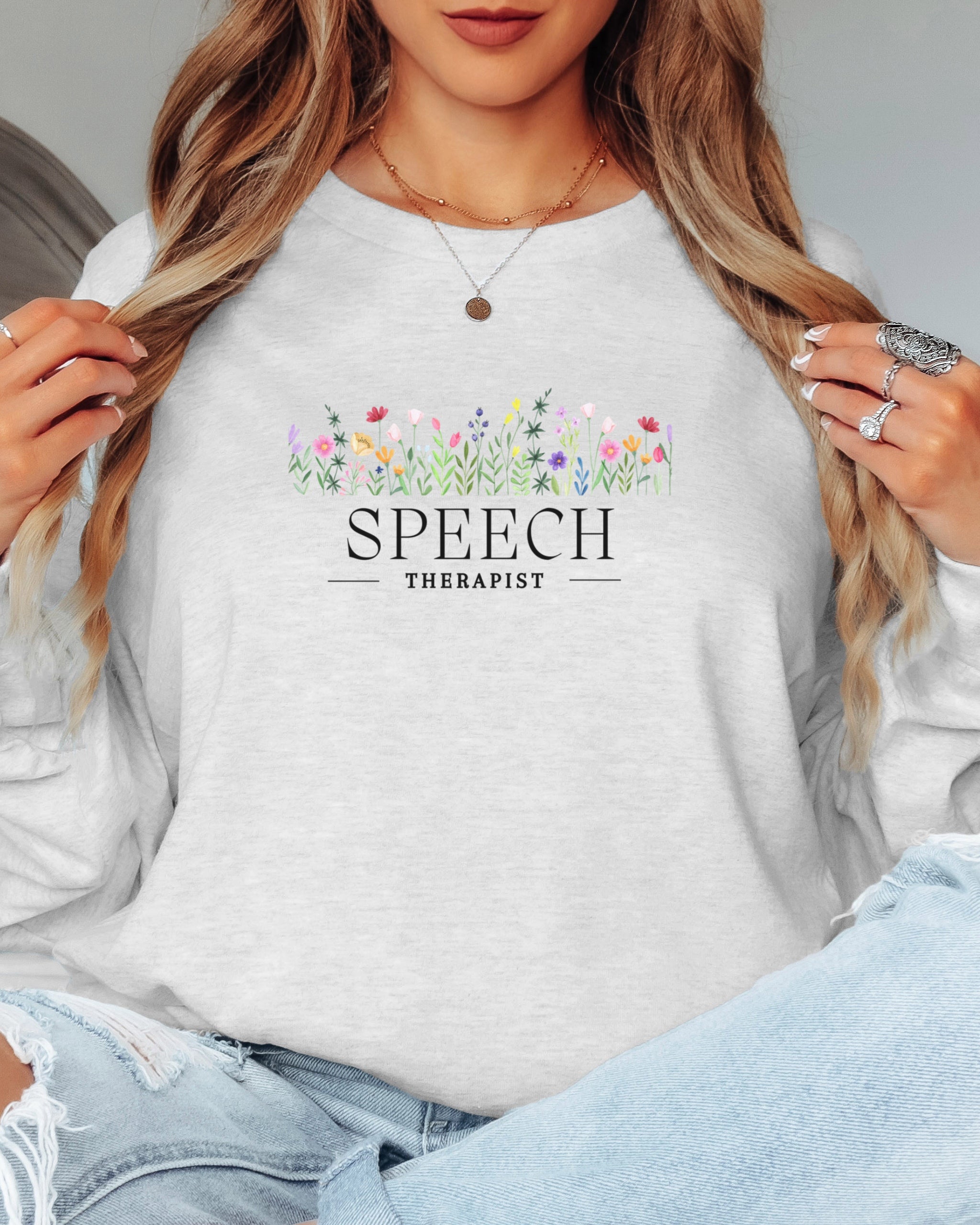Speech Therapist Floral Long Sleeve T-Shirt