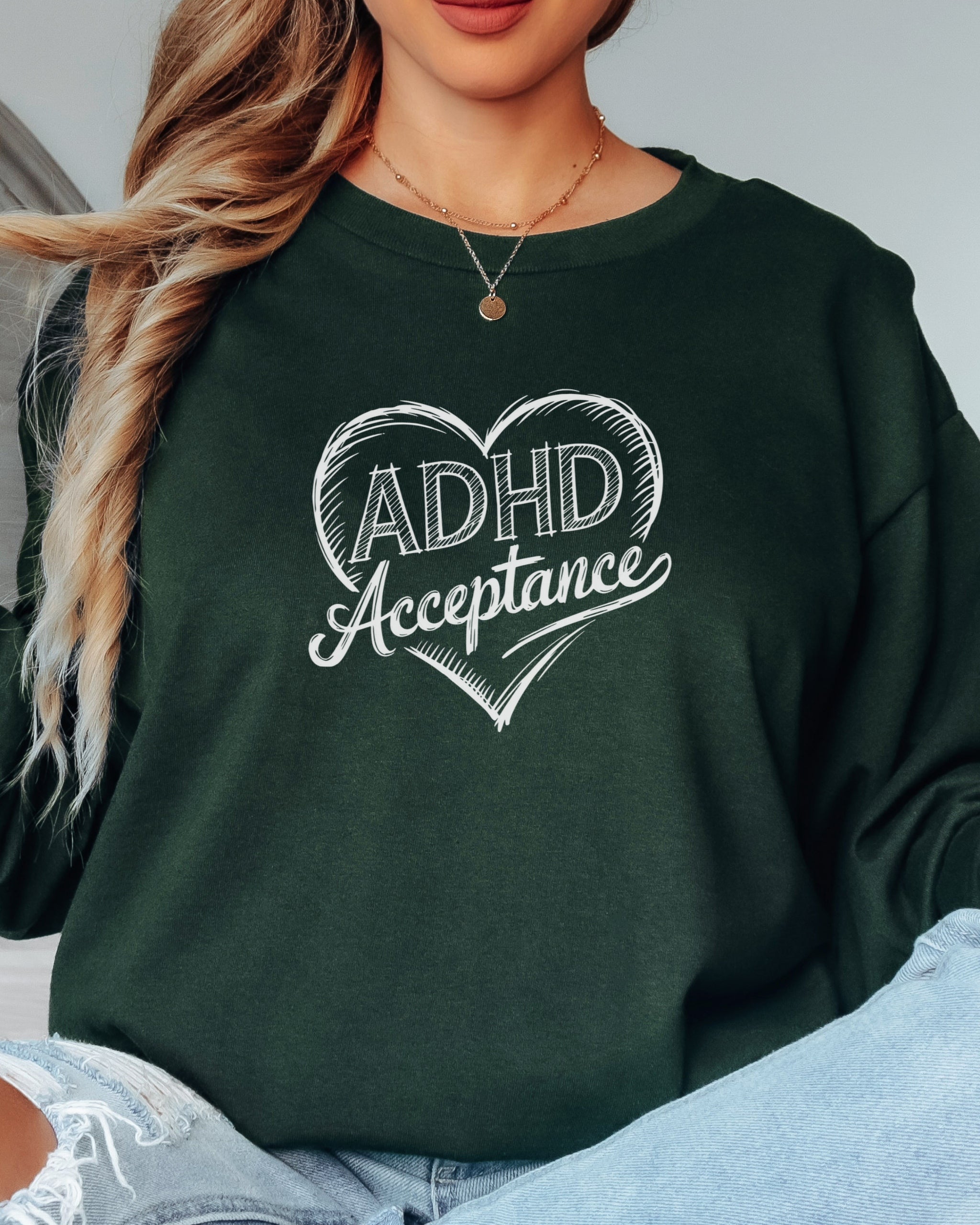 ADHD Acceptance Love Heart Sketch Long Sleeve T-Shirt