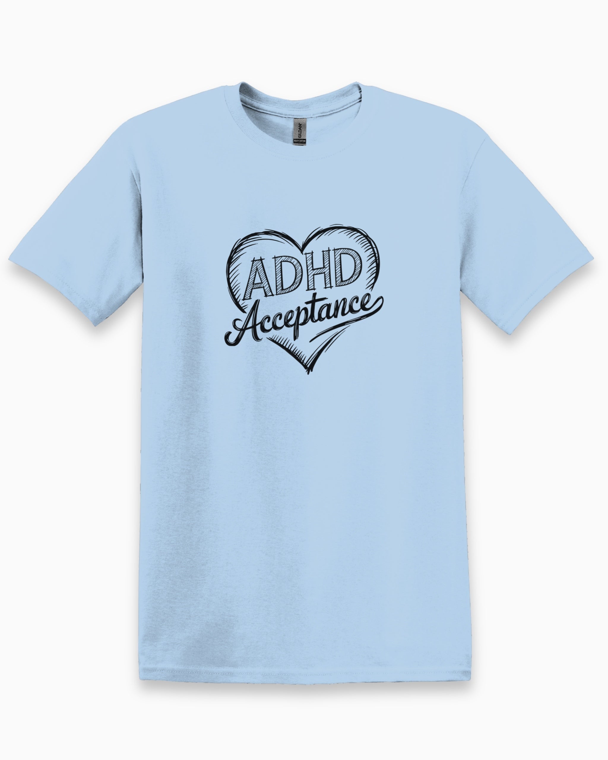ADHD Acceptance Love Heart Sketch Tee-Light Blue-Neurodiversity, ADHD & Autism Awareness & Acceptance T-Shirt by Daily Bloom