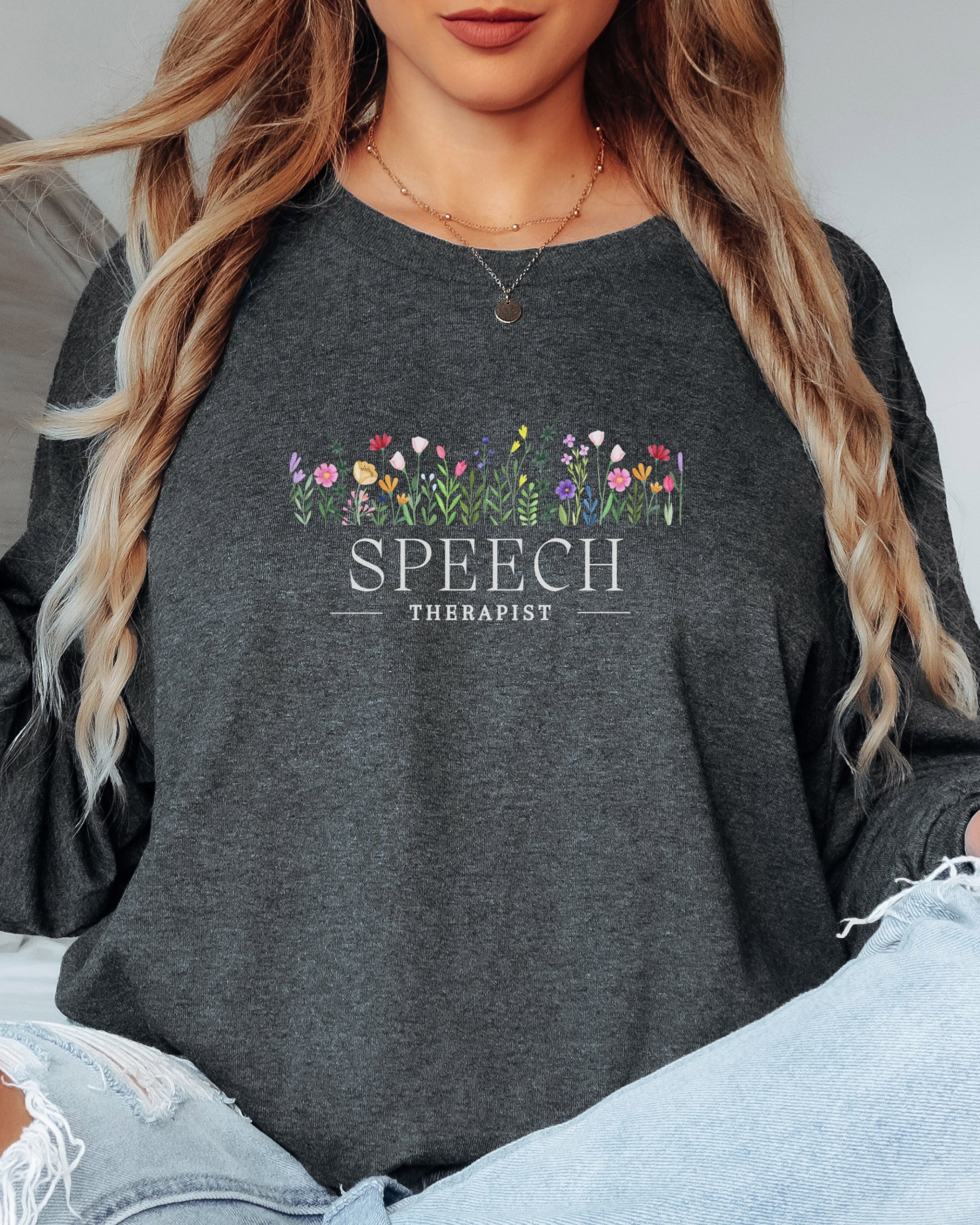 Speech Therapist Floral Long Sleeve T-Shirt