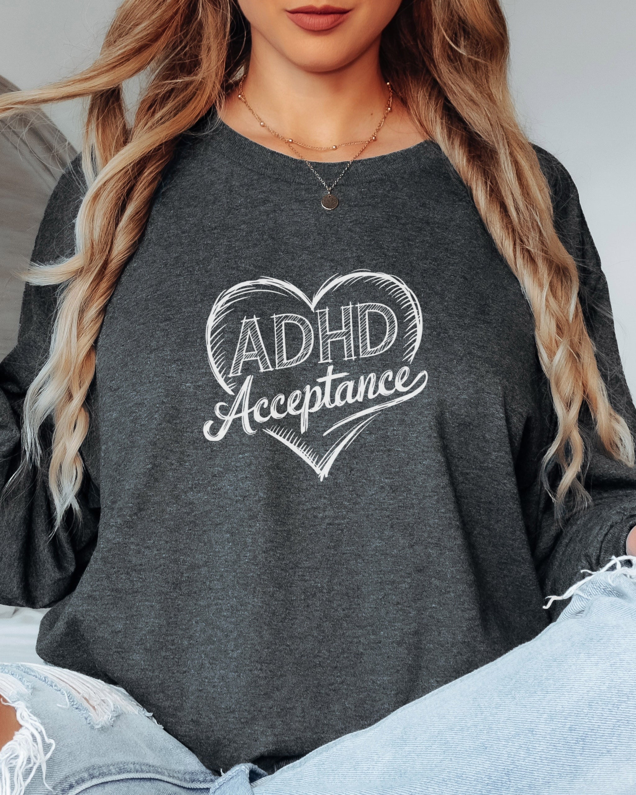 ADHD Acceptance Love Heart Sketch Long Sleeve T-Shirt