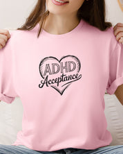 ADHD Acceptance Love Heart Sketch Tee-Neurodiversity, ADHD & Autism Awareness & Acceptance T-Shirt by Daily Bloom
