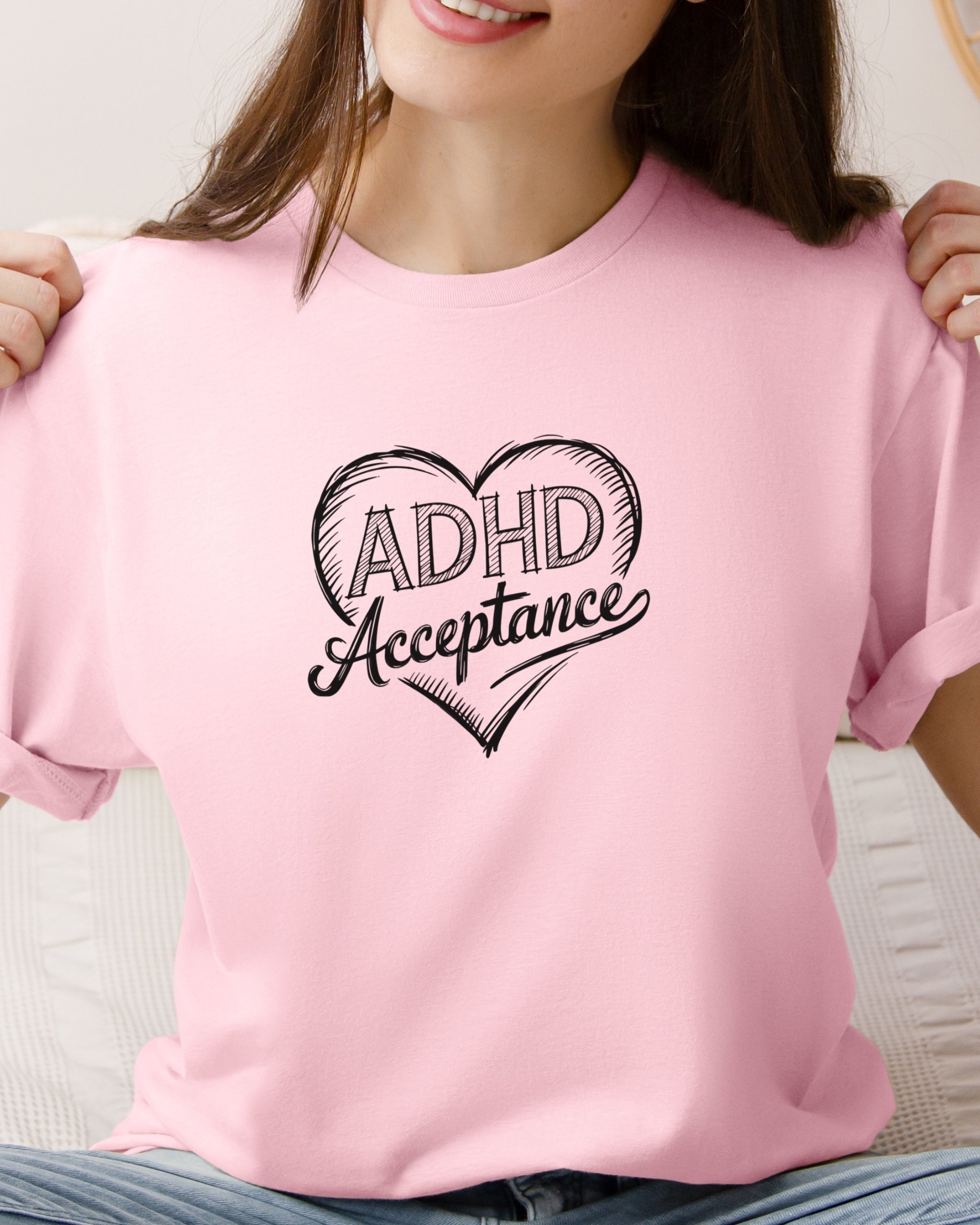 ADHD Acceptance Love Heart Sketch Tee-Neurodiversity, ADHD & Autism Awareness & Acceptance T-Shirt by Daily Bloom