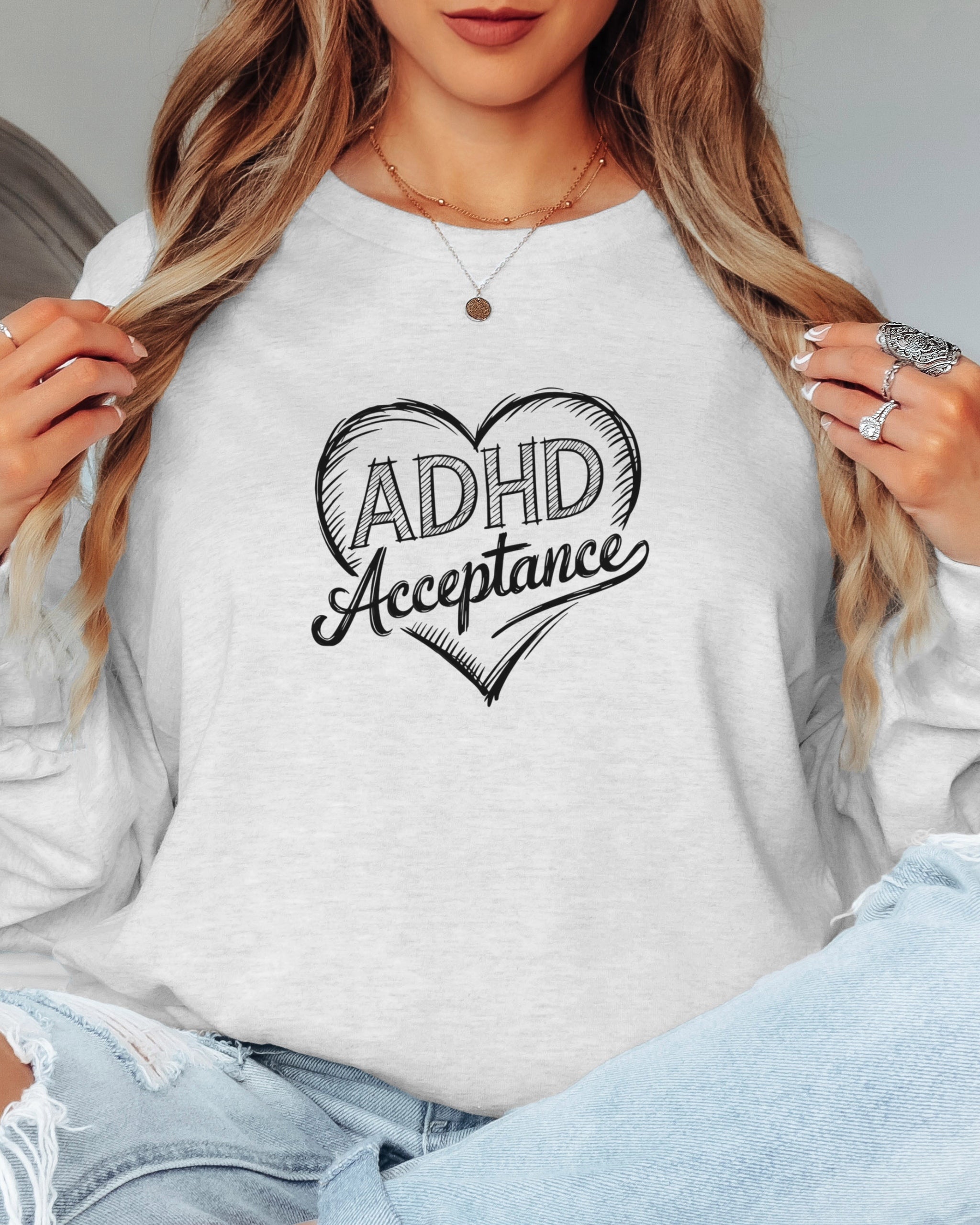 ADHD Acceptance Love Heart Sketch Long Sleeve T-Shirt