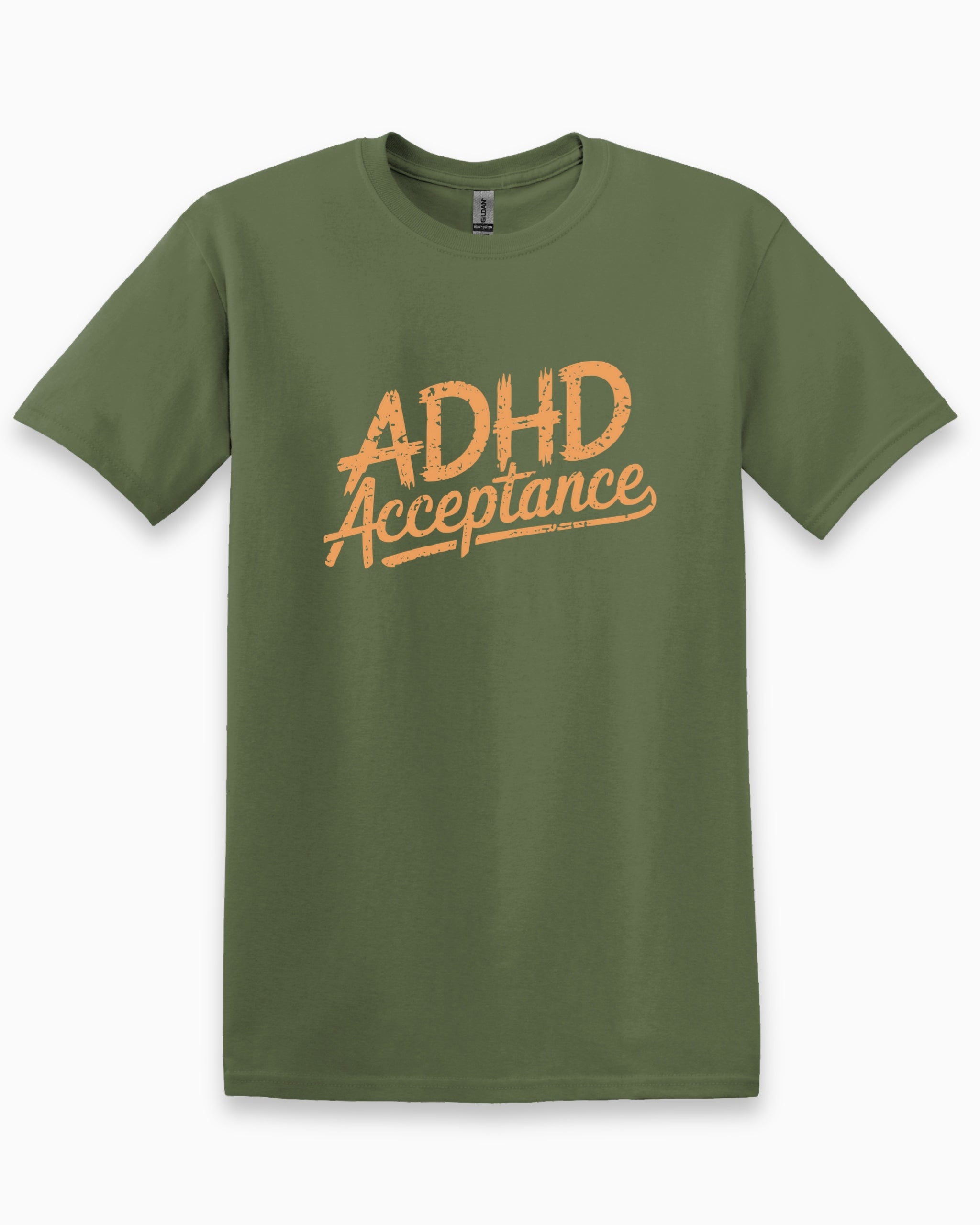 ADHD Acceptance Grunge Style Tee-Military Green-Neurodiversity, ADHD & Autism Awareness & Acceptance T-Shirt by Daily Bloom