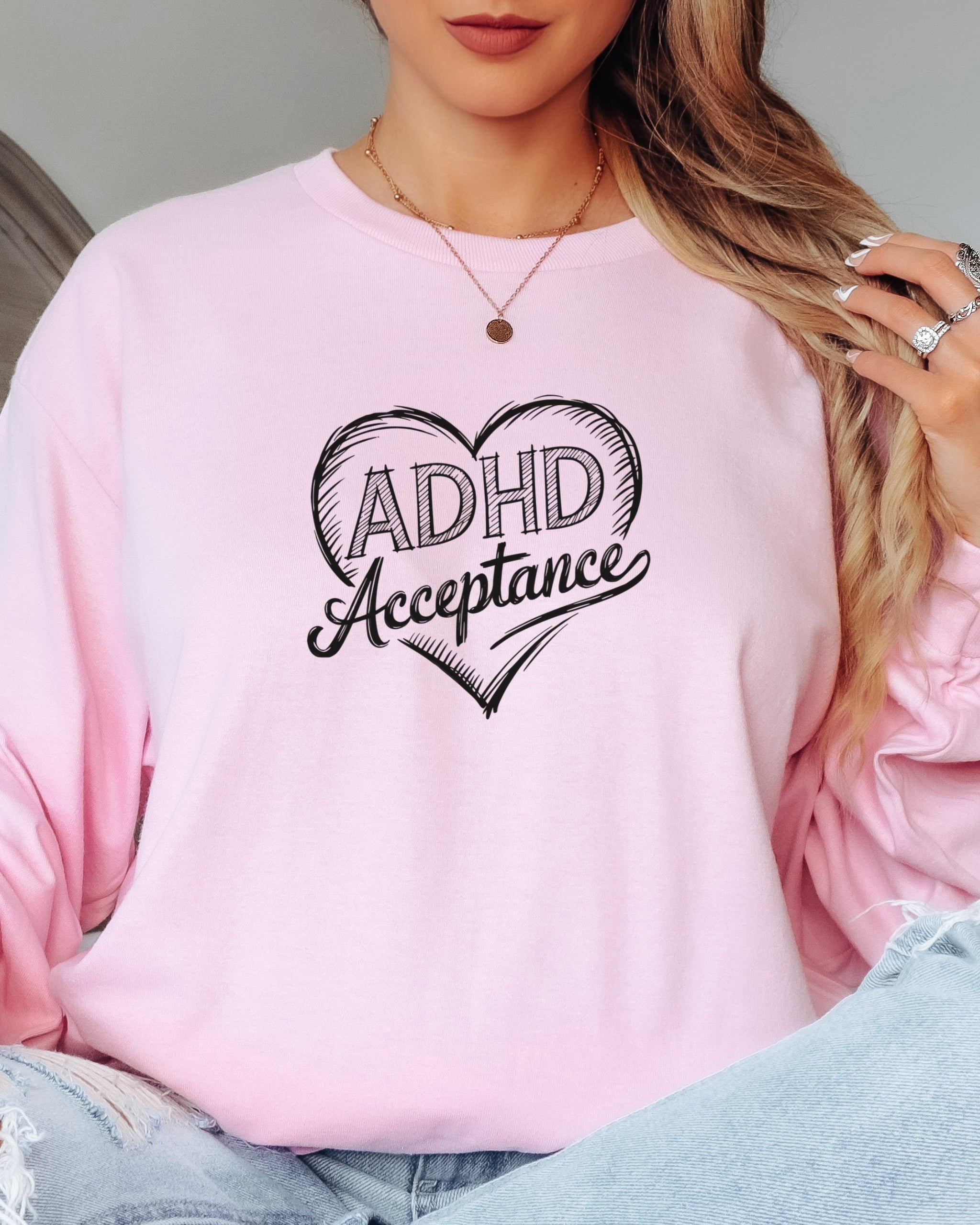 ADHD Acceptance Love Heart Sketch Long Sleeve T-Shirt