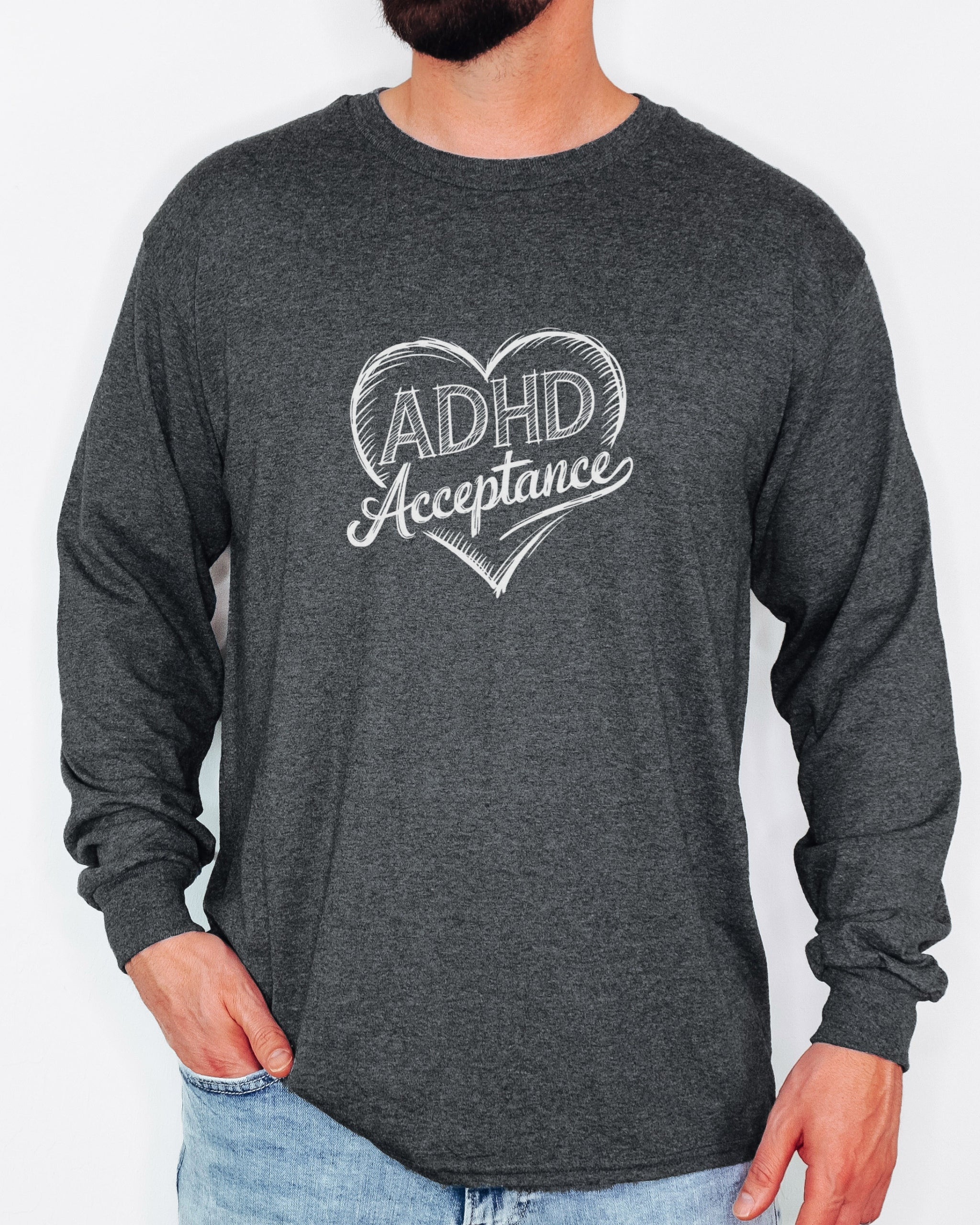 ADHD Acceptance Love Heart Sketch Long Sleeve T-Shirt