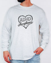 ADHD Acceptance Love Heart Sketch Long Sleeve T-Shirt