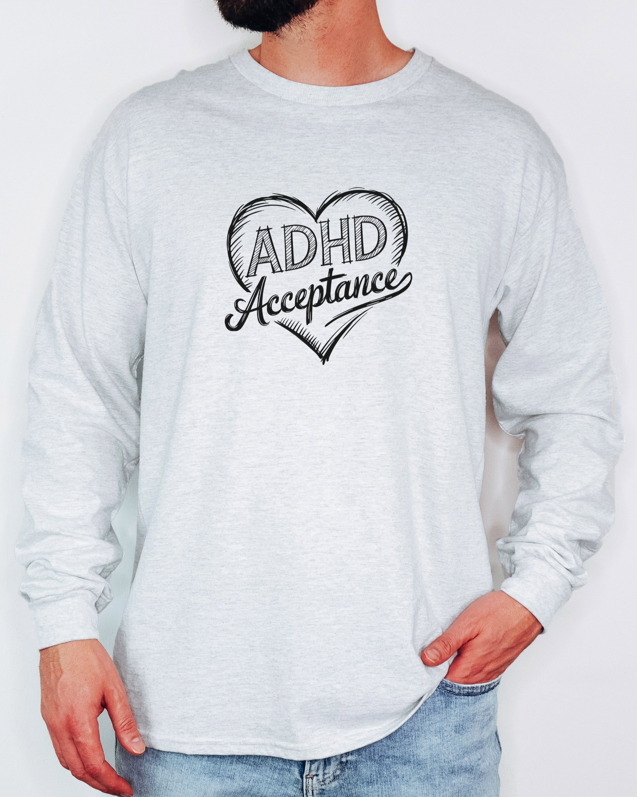 ADHD Acceptance Love Heart Sketch Long Sleeve T-Shirt
