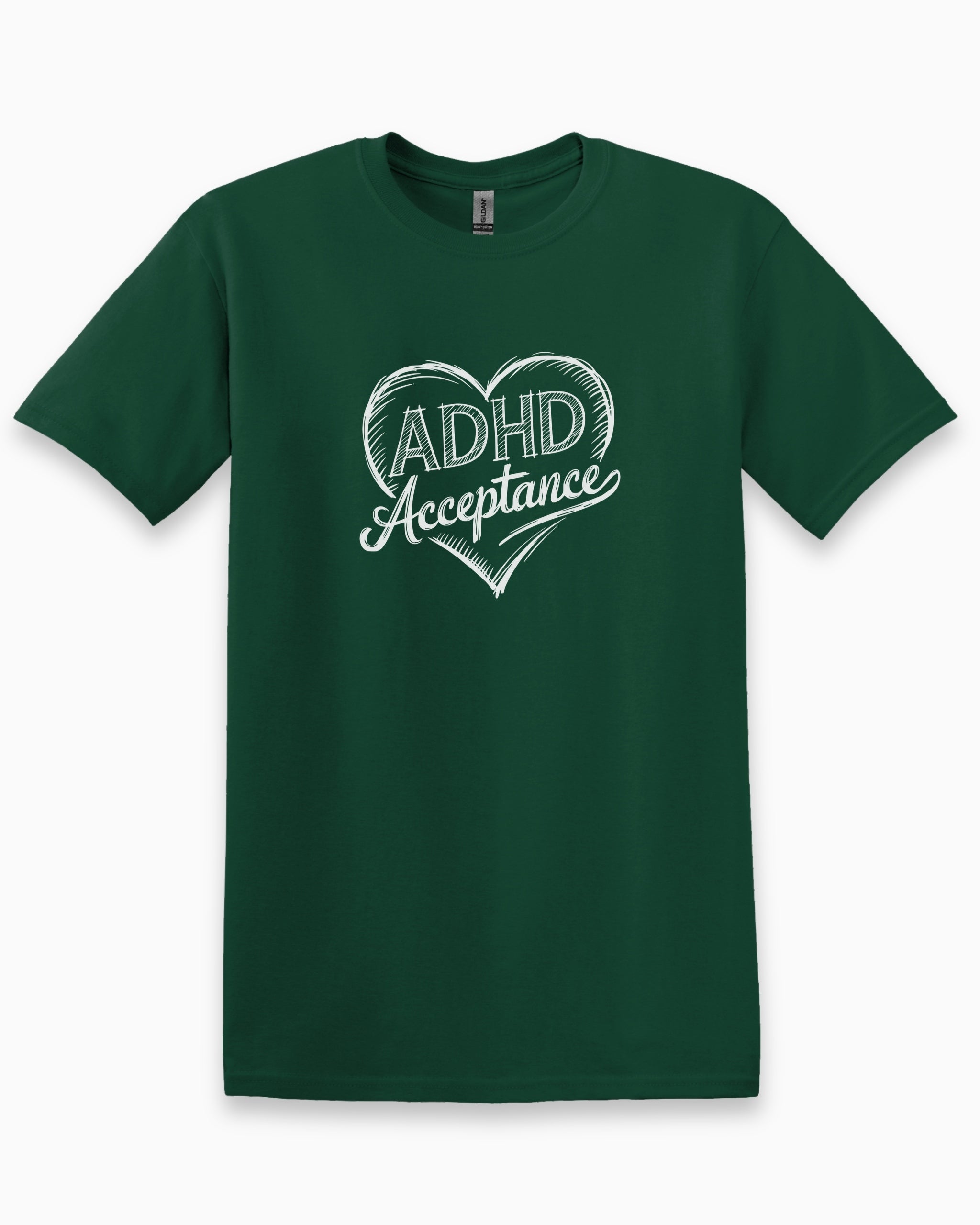 ADHD Acceptance Love Heart Sketch Tee-Forest Green-Neurodiversity, ADHD & Autism Awareness & Acceptance T-Shirt by Daily Bloom
