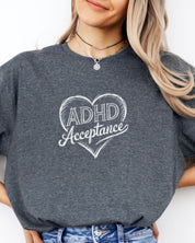 ADHD Acceptance Love Heart Sketch Tee-Neurodiversity, ADHD & Autism Awareness & Acceptance T-Shirt by Daily Bloom