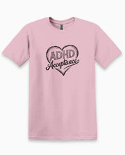 ADHD Acceptance Love Heart Sketch Tee-Light Pink-Neurodiversity, ADHD & Autism Awareness & Acceptance T-Shirt by Daily Bloom