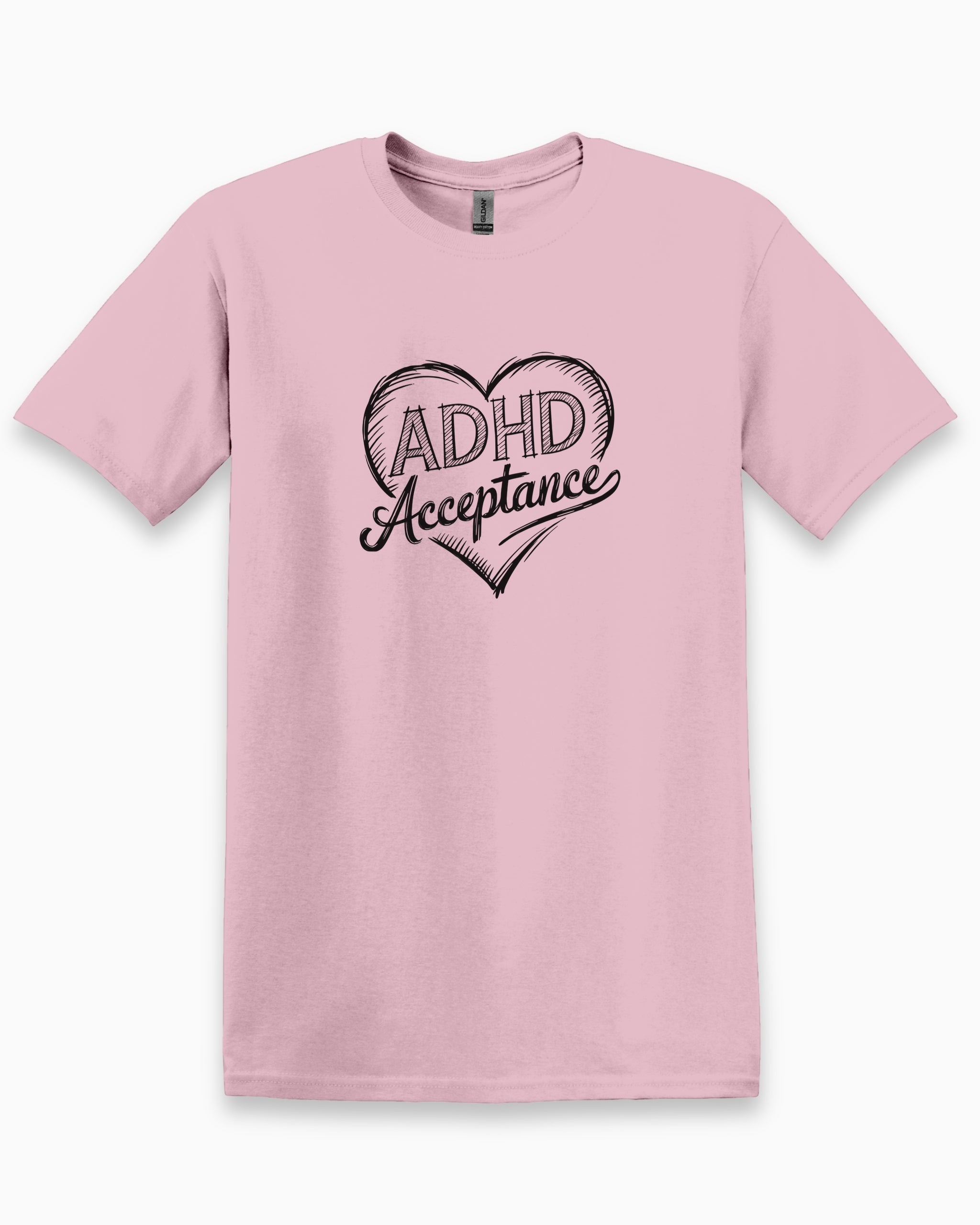 ADHD Acceptance Love Heart Sketch Tee-Light Pink-Neurodiversity, ADHD & Autism Awareness & Acceptance T-Shirt by Daily Bloom